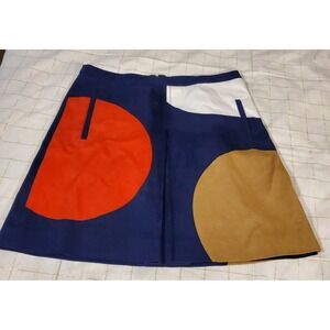 Anthropologie Mauve Mini Skirt Navy Brige Red Cotton Back Zip Lined Preppy Sz 6